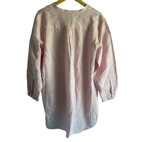 L.L. Bean Women’s Size XL 100% Linen V Neck Tunic Blouse Pink - Picture 2 of 7